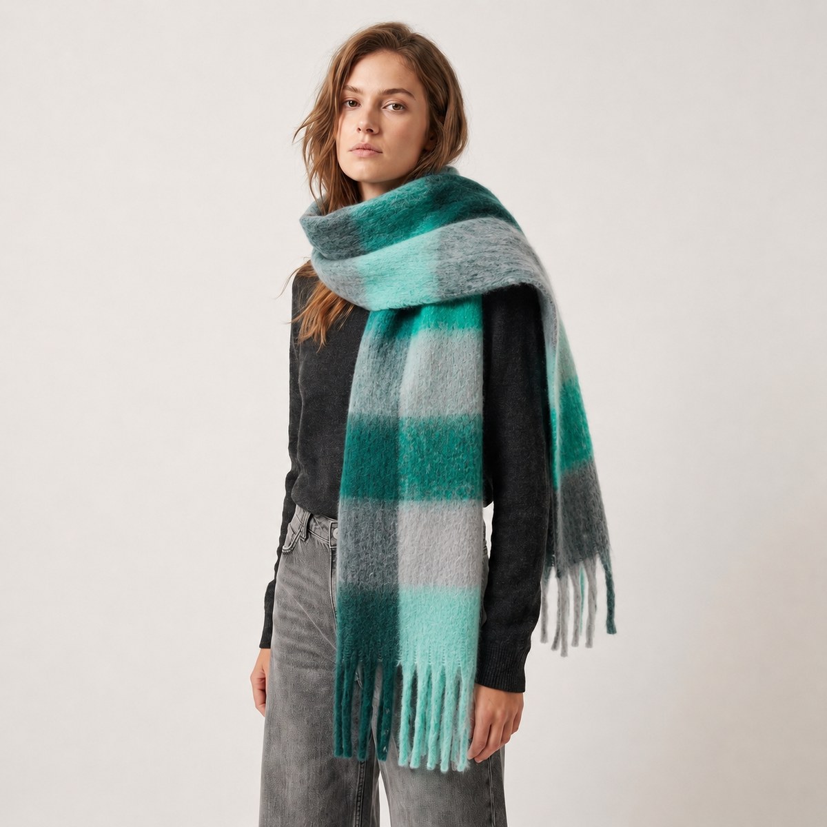 Allie Heavyweight Scarf - Aqua Colour Block