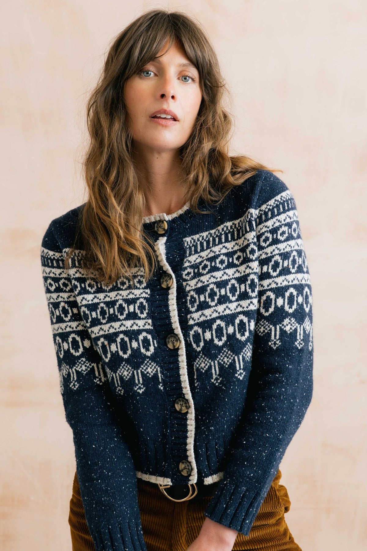 Lily & Me Easel Navy Fair Isle Knit Cardigan