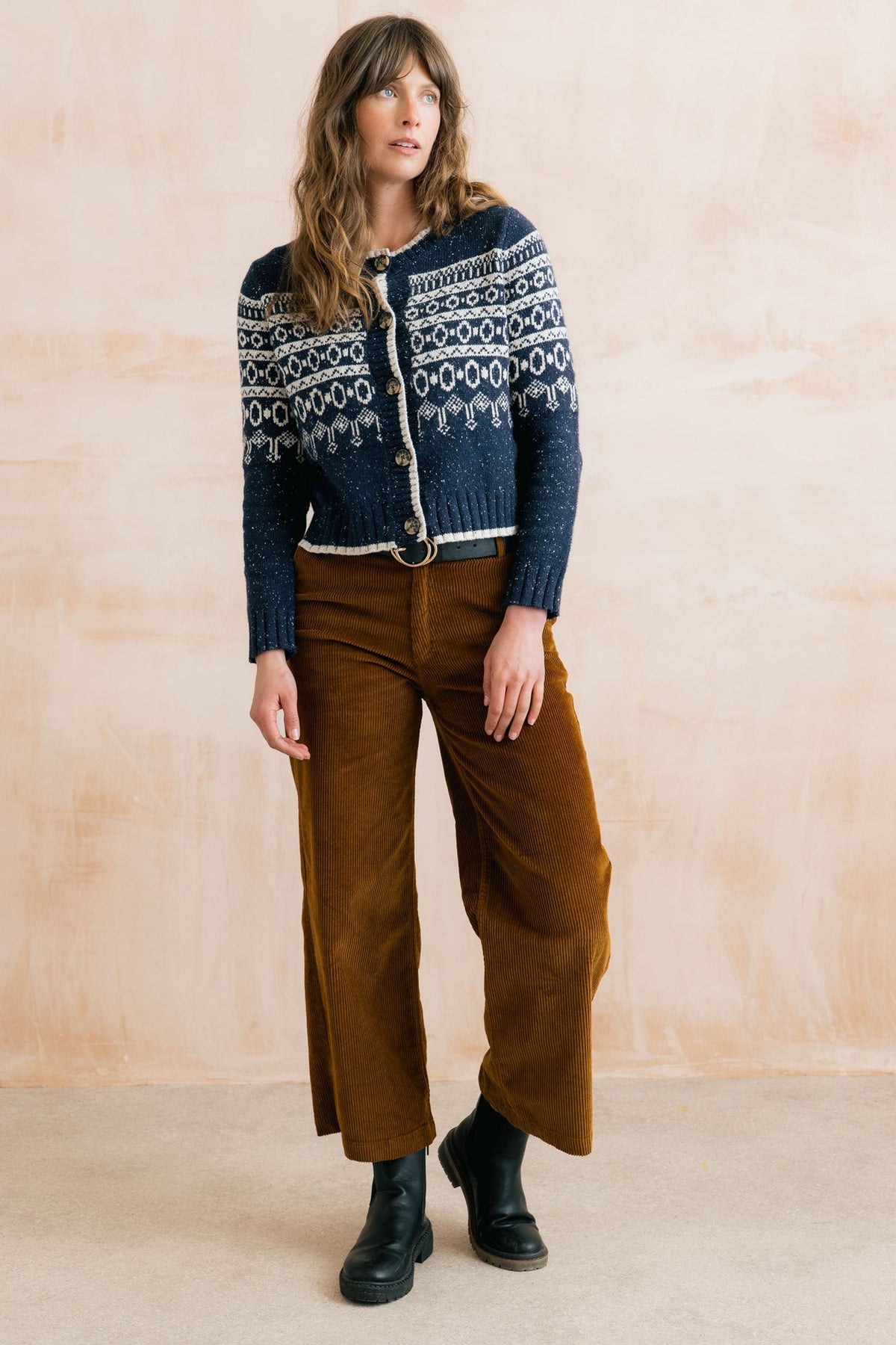 Lily & Me Easel Navy Fair Isle Knit Cardigan