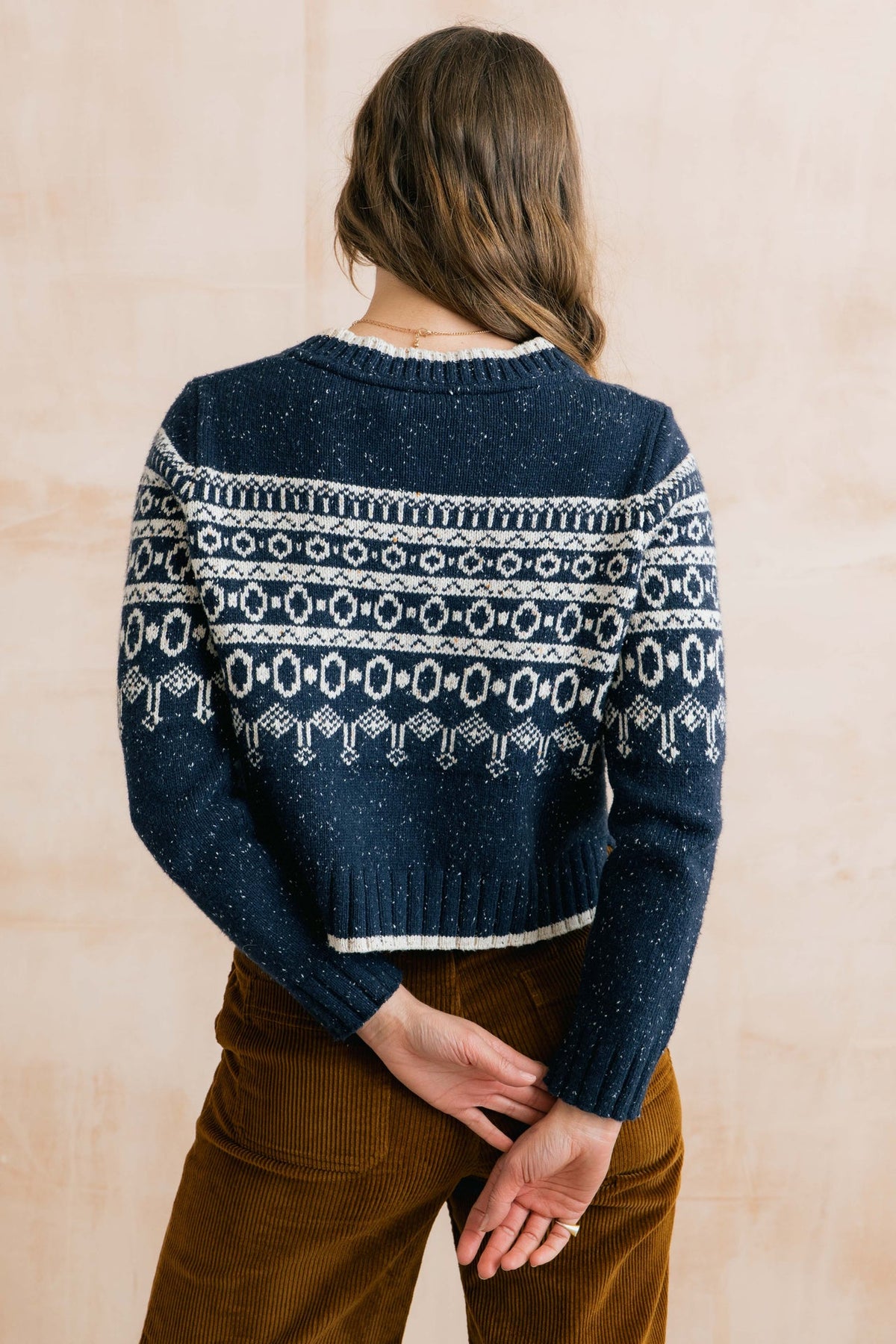 Lily & Me Easel Navy Fair Isle Knit Cardigan