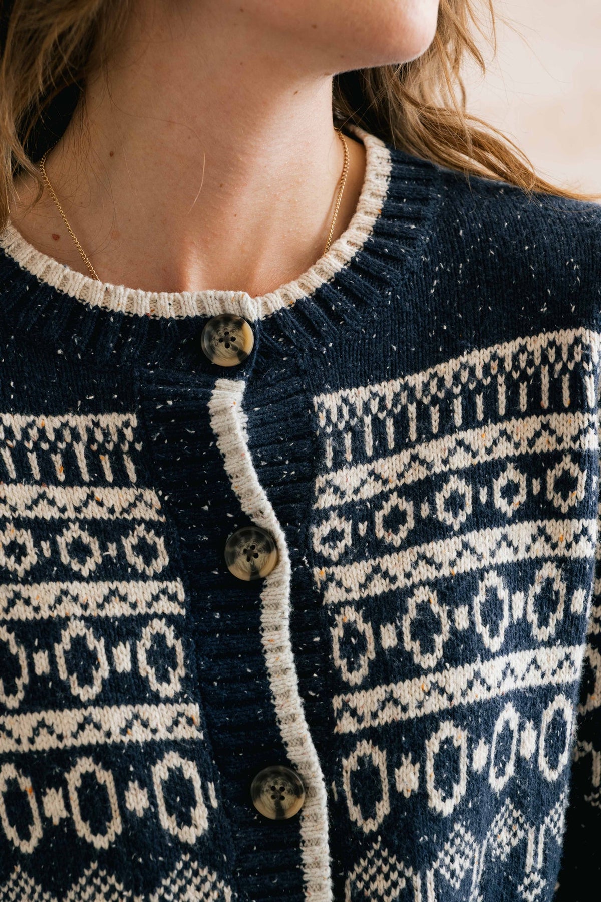 Lily & Me Easel Navy Fair Isle Knit Cardigan
