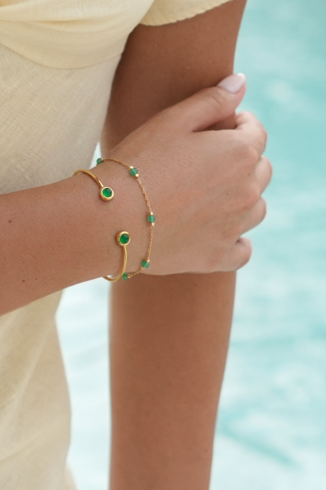 Estella Bartlett Wellness Green Agate Open Bangle