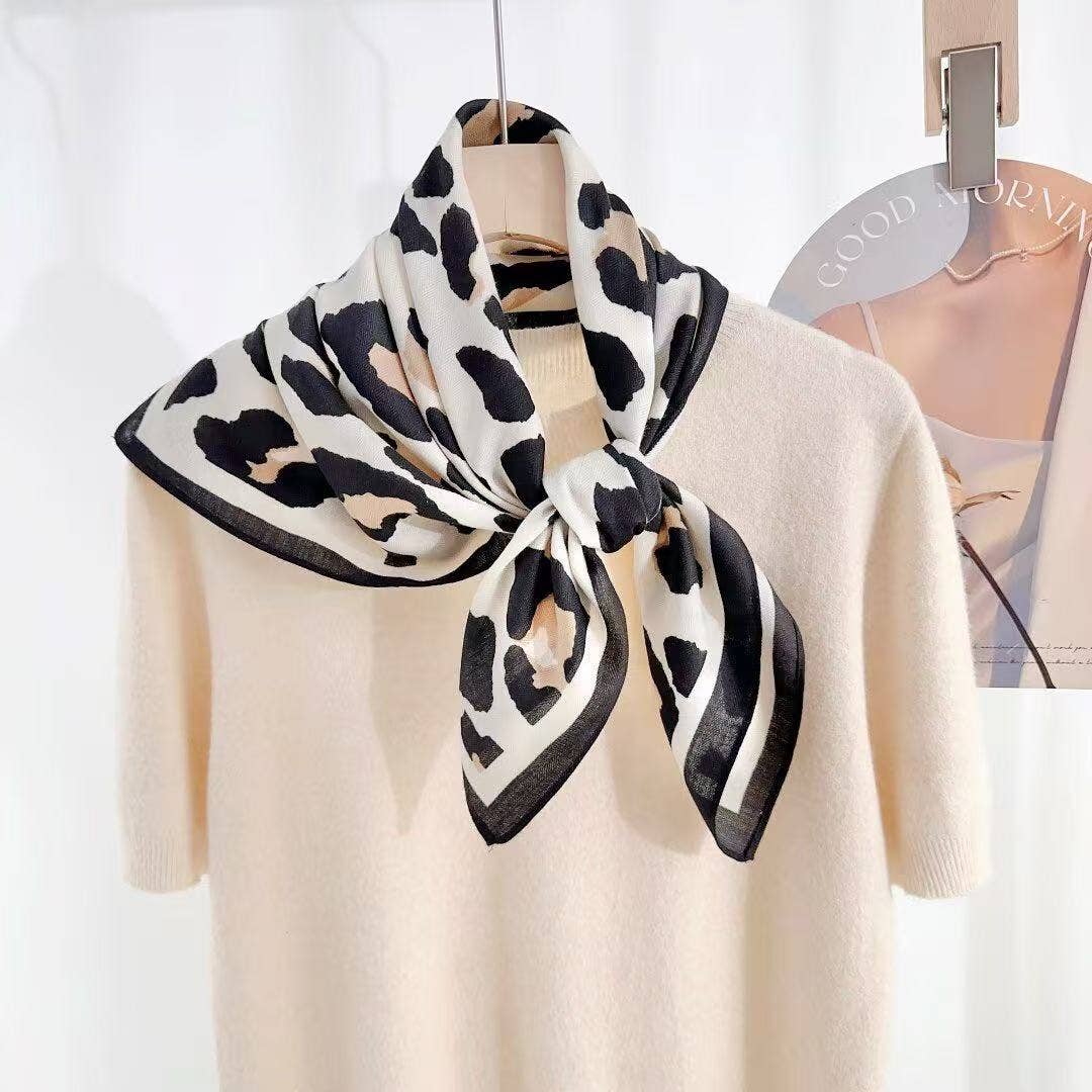 Leopard Print Square Scarf Black