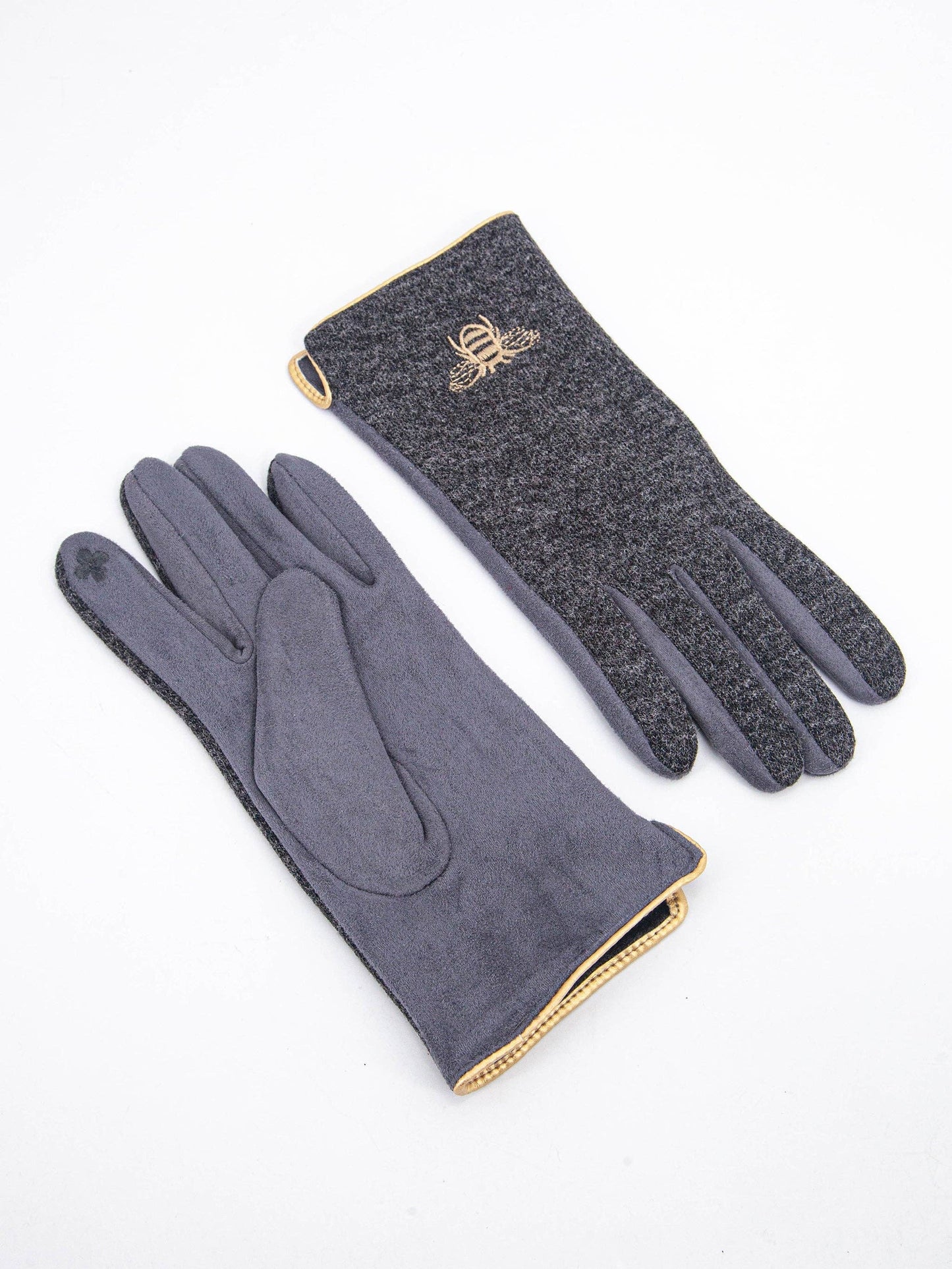 Ada Bumblebee Embroidered Gloves in Dark Grey