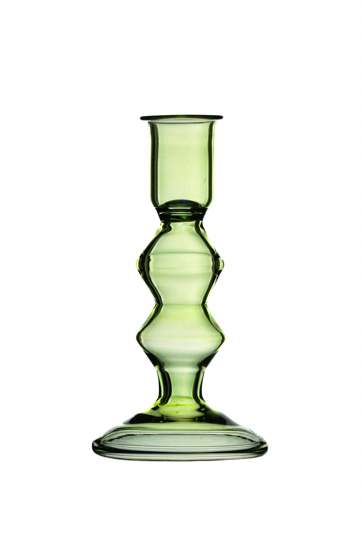 Ice Green Glass Candlestick Medium