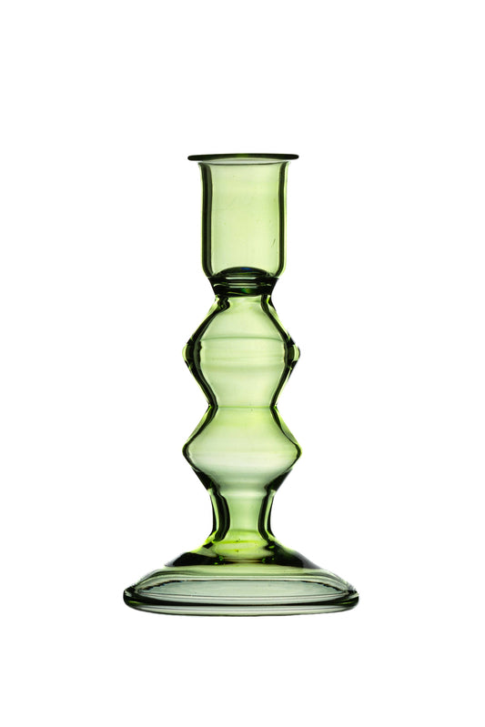 Ice Green Glass Candlestick Medium