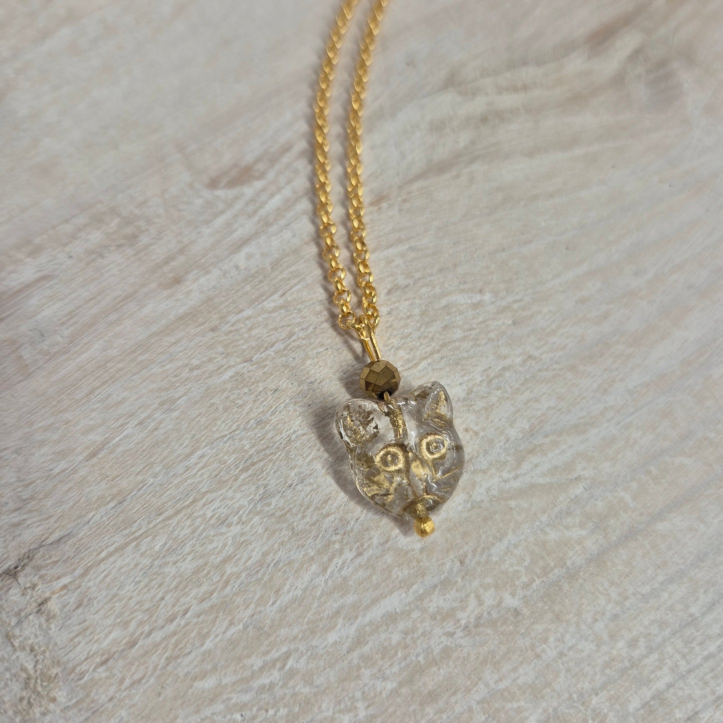 Gold & Pyrite Gemstone Cat Necklace