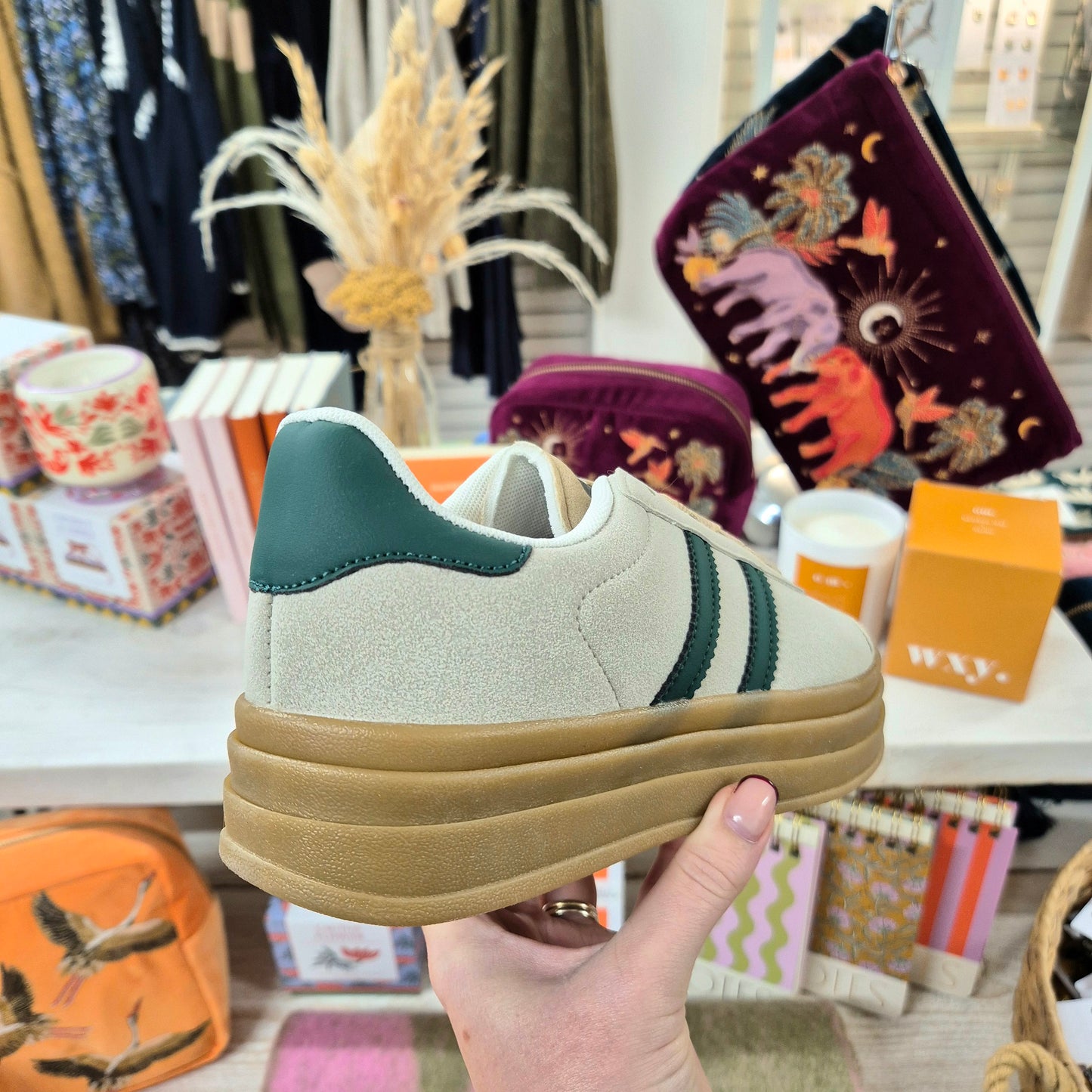 Katie Platform Trainers in Stone & Emerald