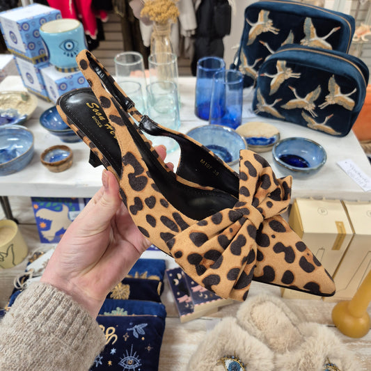 Leopard Bow Toe Kitten Heels