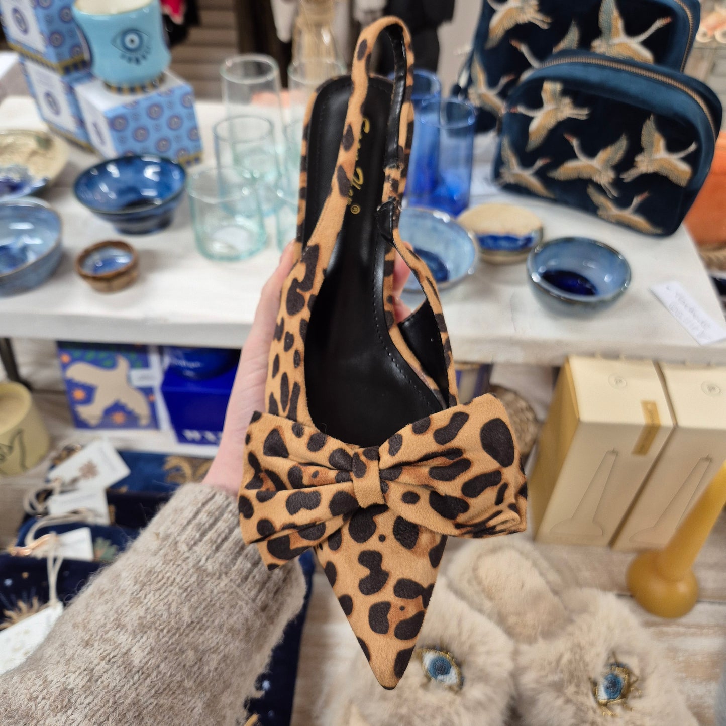 Leopard Bow Toe Kitten Heels