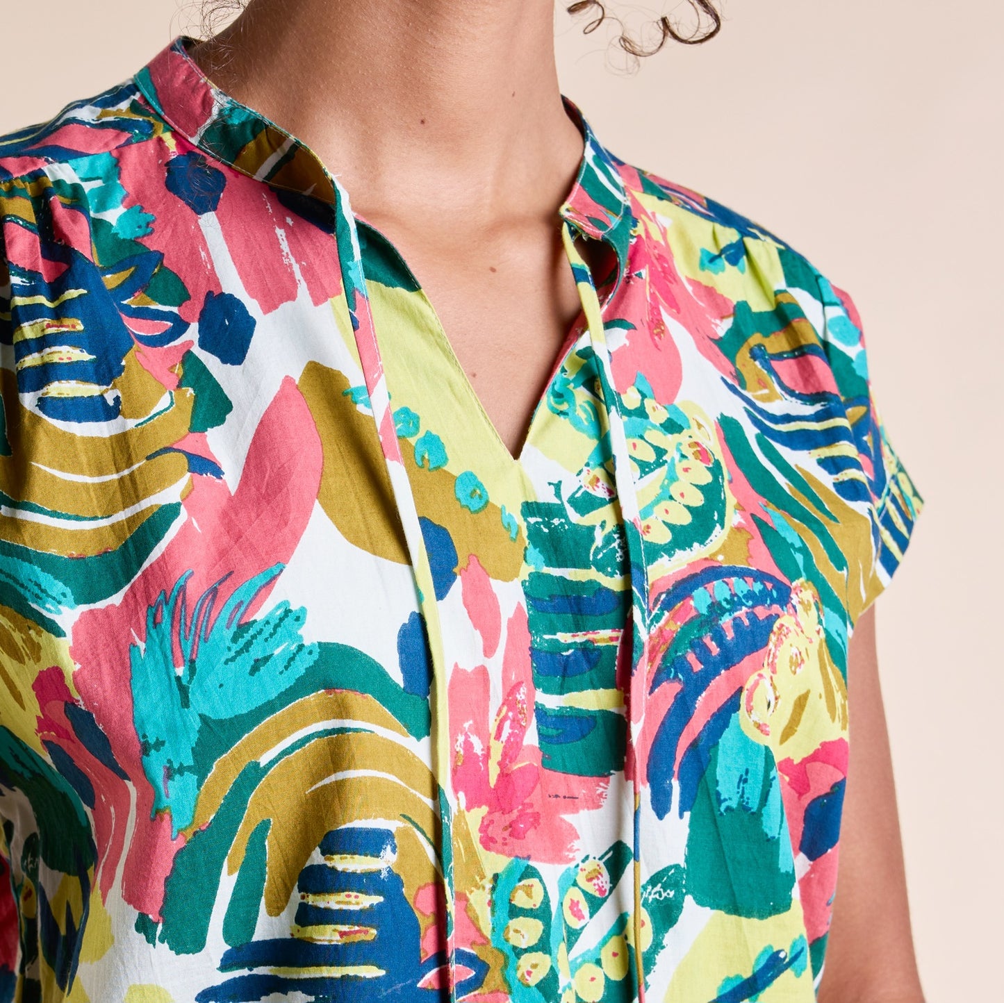 Nomads Multi Poplin Tie Neck Top