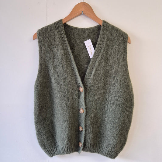 Wool Blend Button Down Vest in Khaki