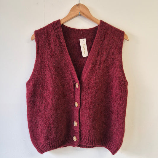 Wool Blend Button Down Vest in Oxblood
