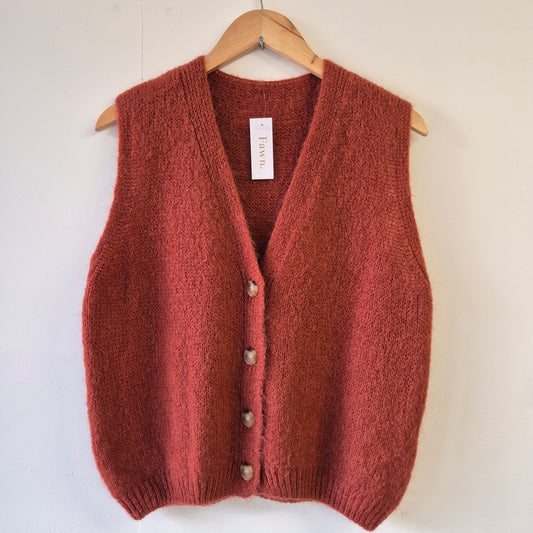 Wool Blend Button Down Vest in Rust