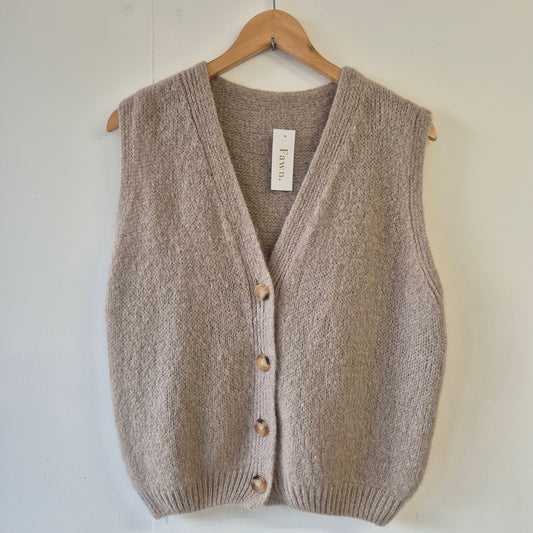 Wool Blend Button Down Vest in Mushroom