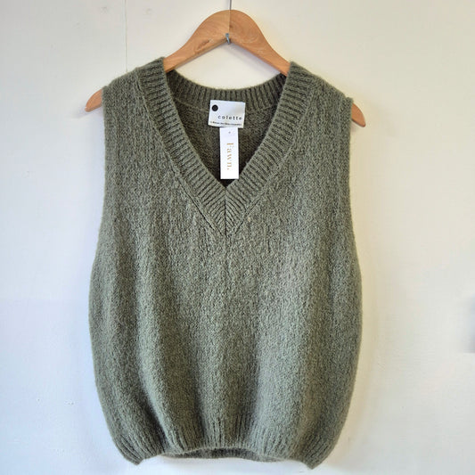 Wool Blend V Neck Tank Top in Khaki