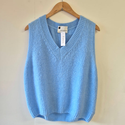 Wool Blend V Neck Tank Top in Sky