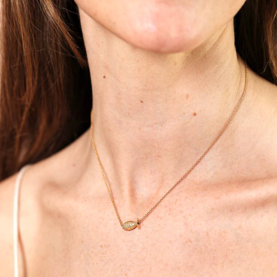 Mini Fish Pendant Necklace 14ct Gold Plated