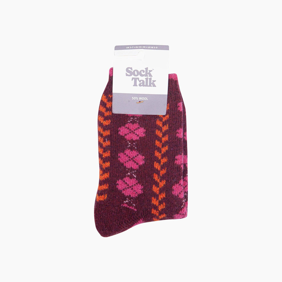 Thick Floral Wool Blend Socks in Maroon (3-7)