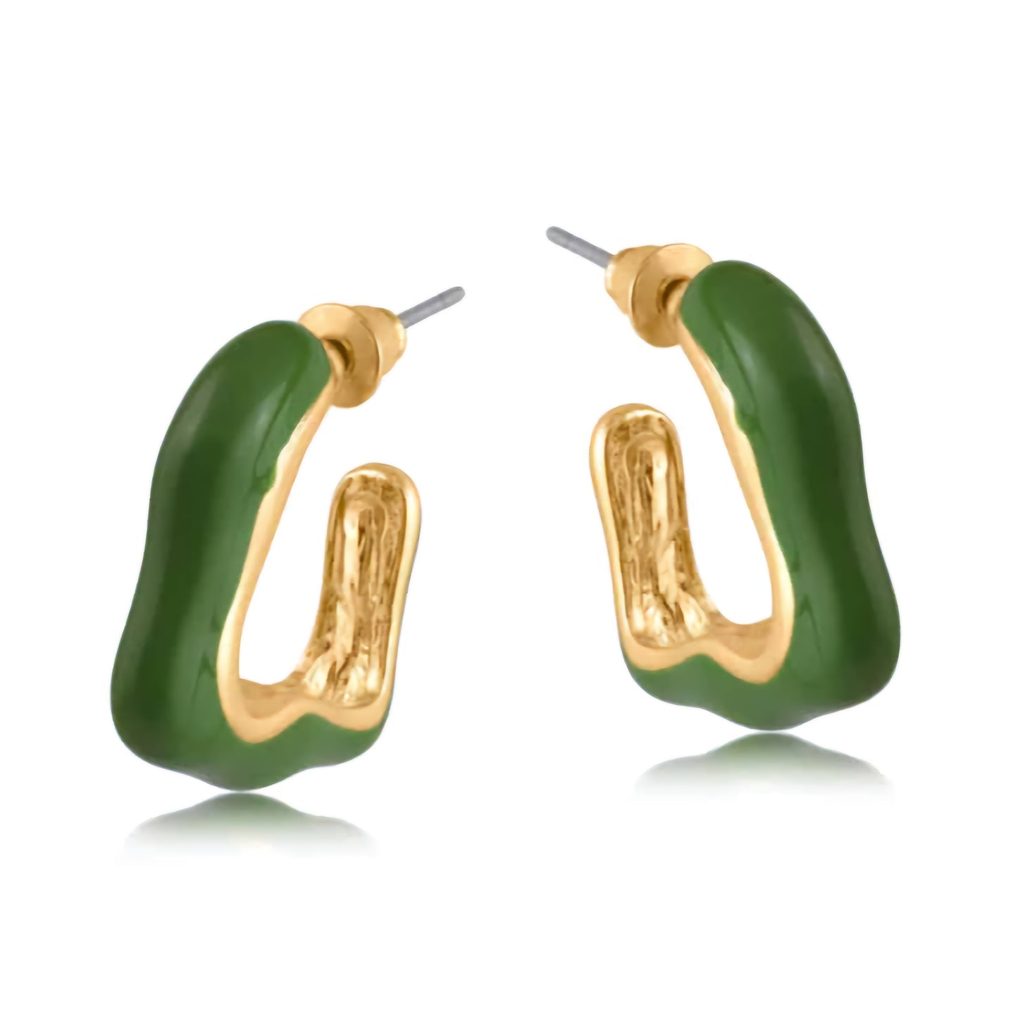 Finola Squiggle Enamelled Earrings in Green