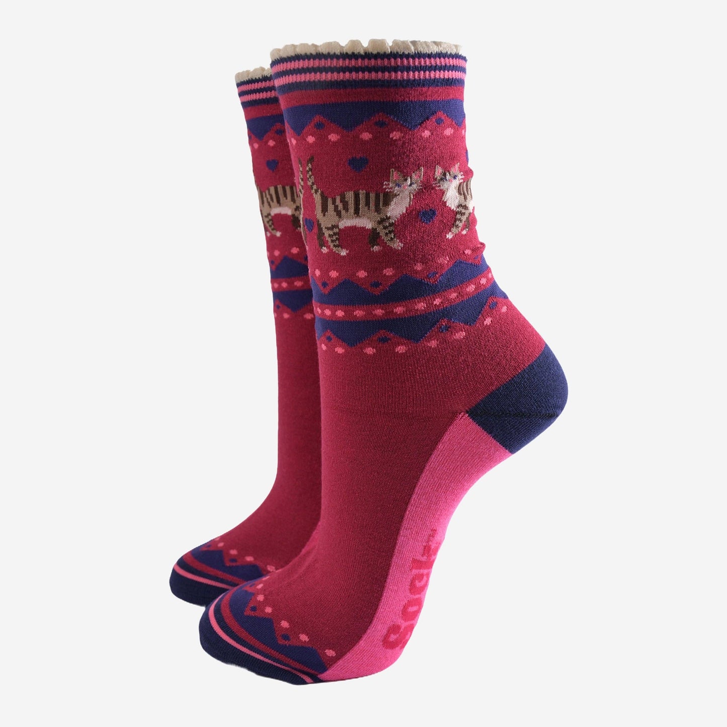 Fair Isle Tabby Cats Bamboo Socks