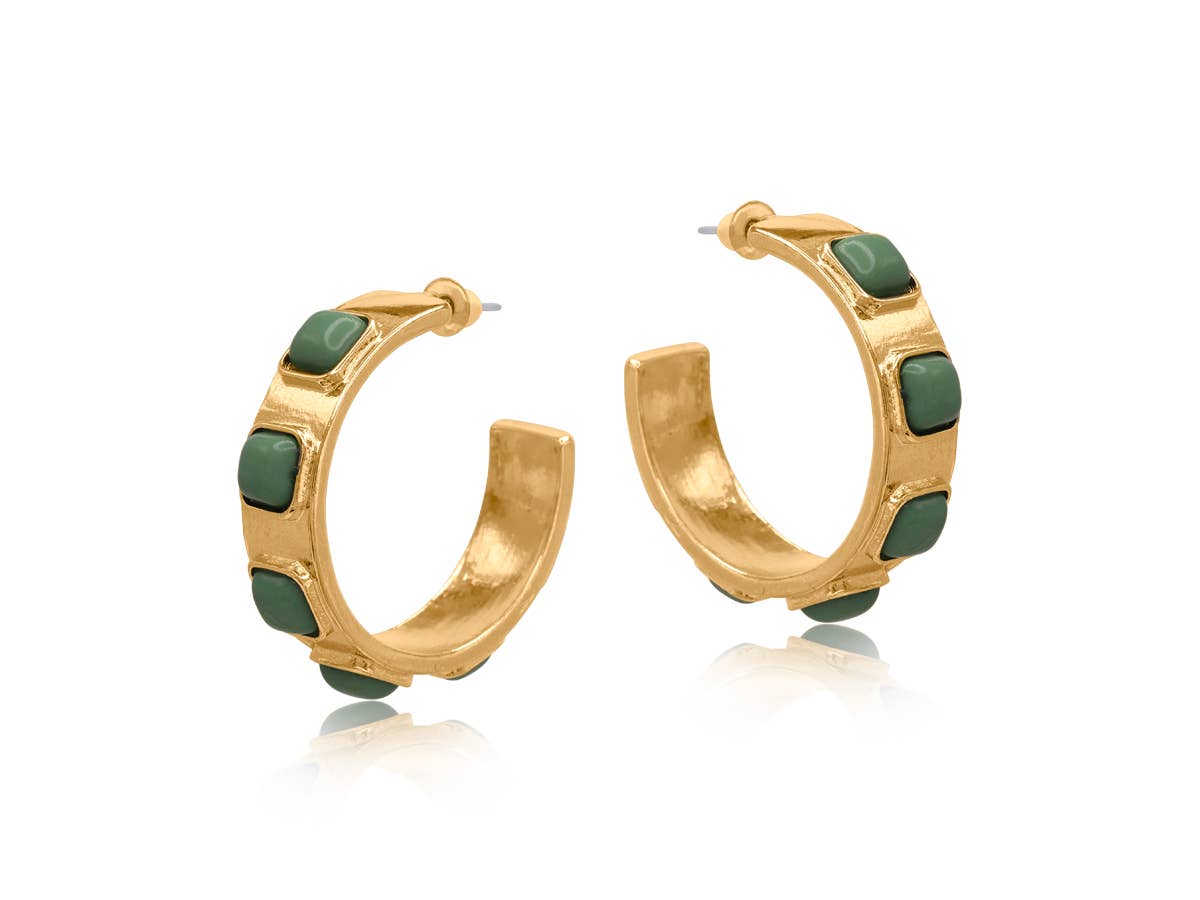 Louise Large Hoops - Green Stone