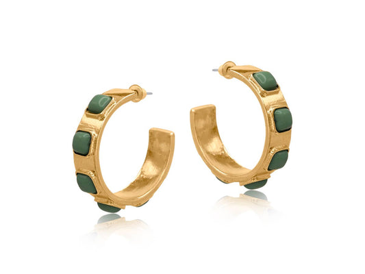 Louise Large Hoops - Green Stone