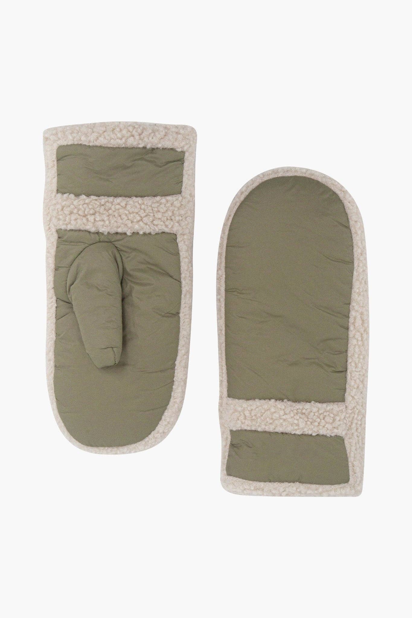 Orla Olive Borg Trim Mittens