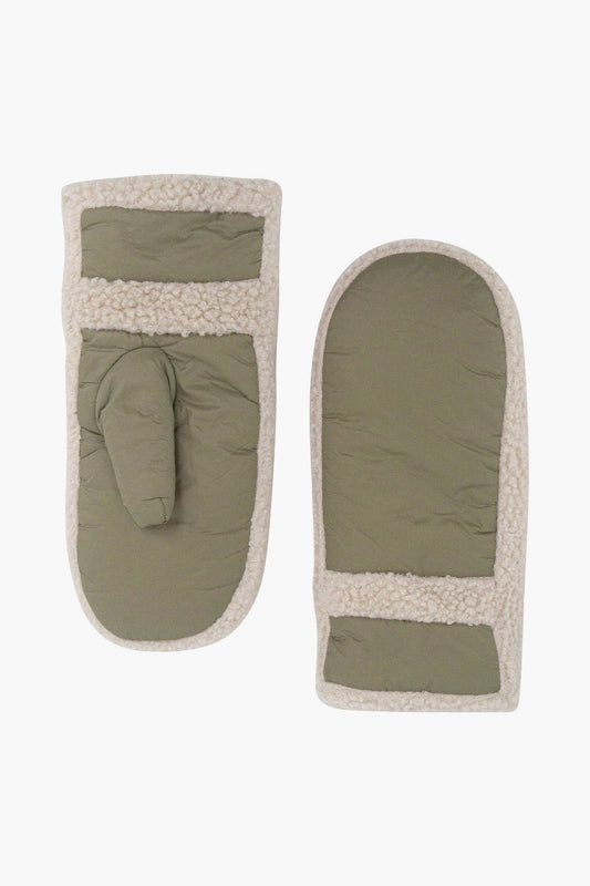 Orla Olive Borg Trim Mittens