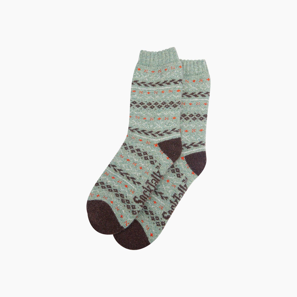 Thick Fair Isle Wool Blend Socks in Sage (7-11)