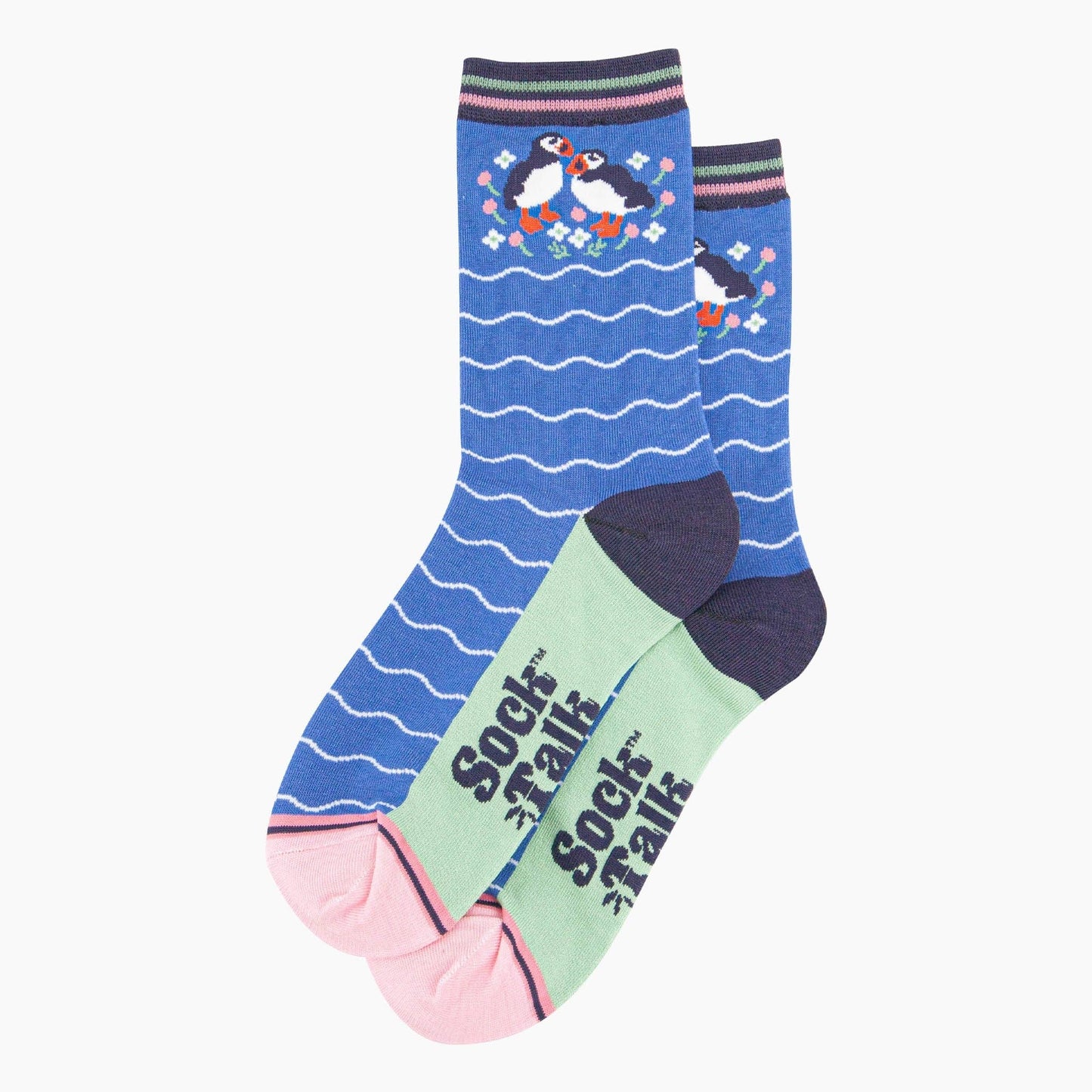 Puffin Floral Wavy Stripe Bamboo Socks