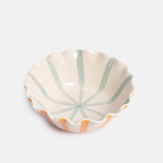 Orange/Blue Inside & Outside Stripe Frilly Bowl