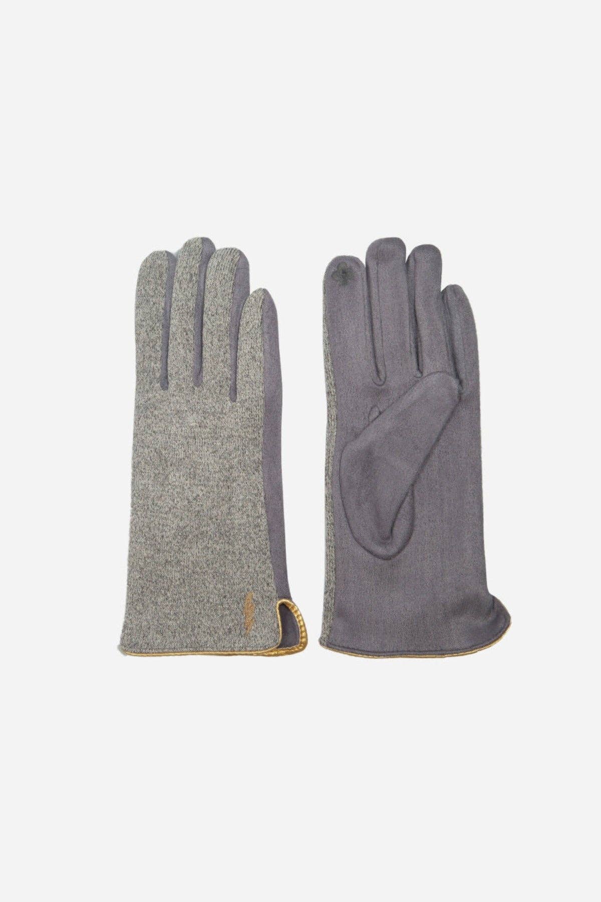 Gold Lightning Bolt Gloves in Light Grey