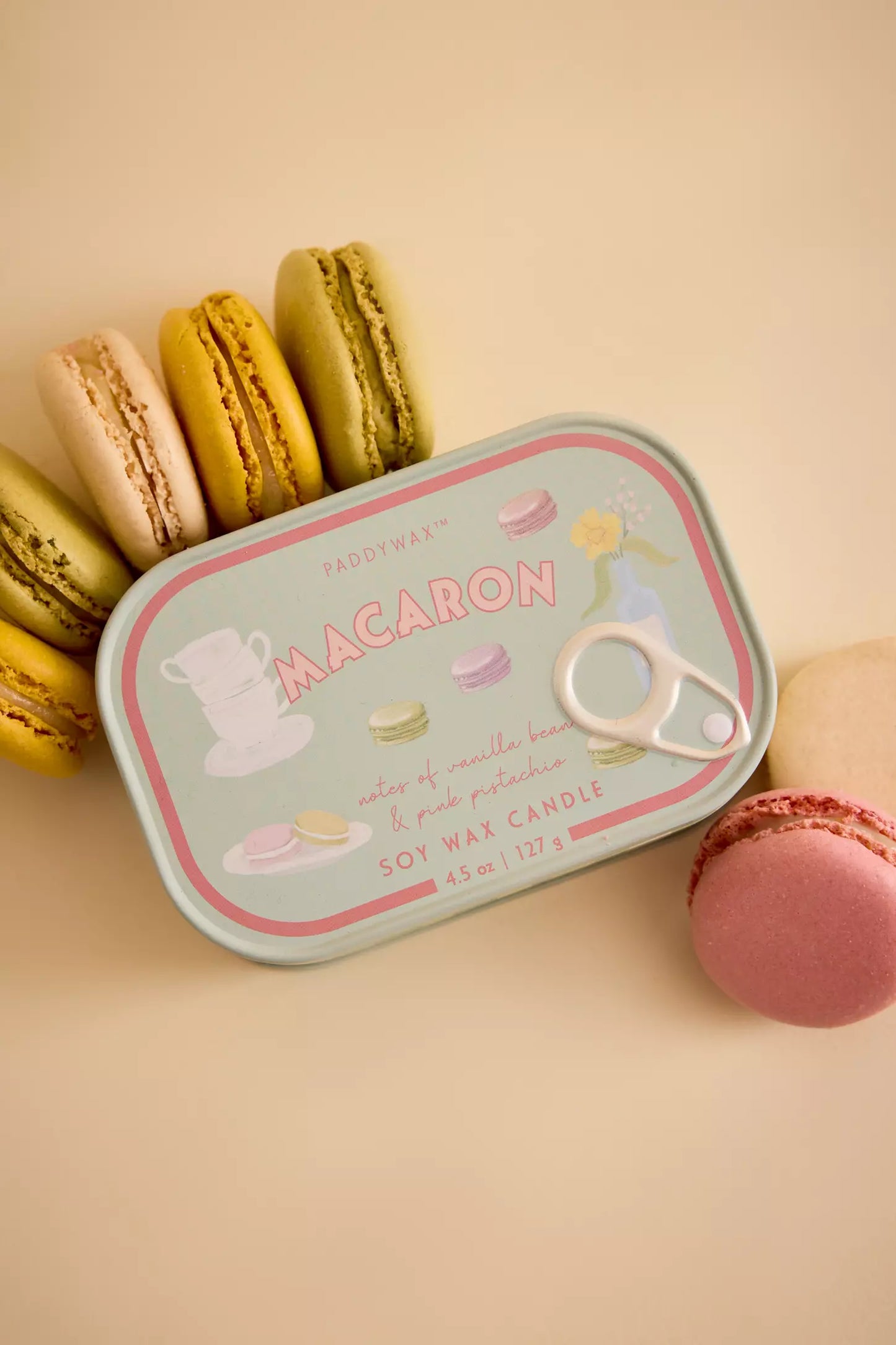 Paddywax Bistro Amber & Pistachio Macaron Tin Soy Candle