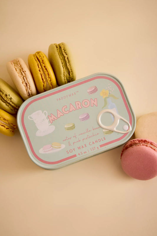 Paddywax Bistro Amber & Pistachio Macaron Tin Soy Candle