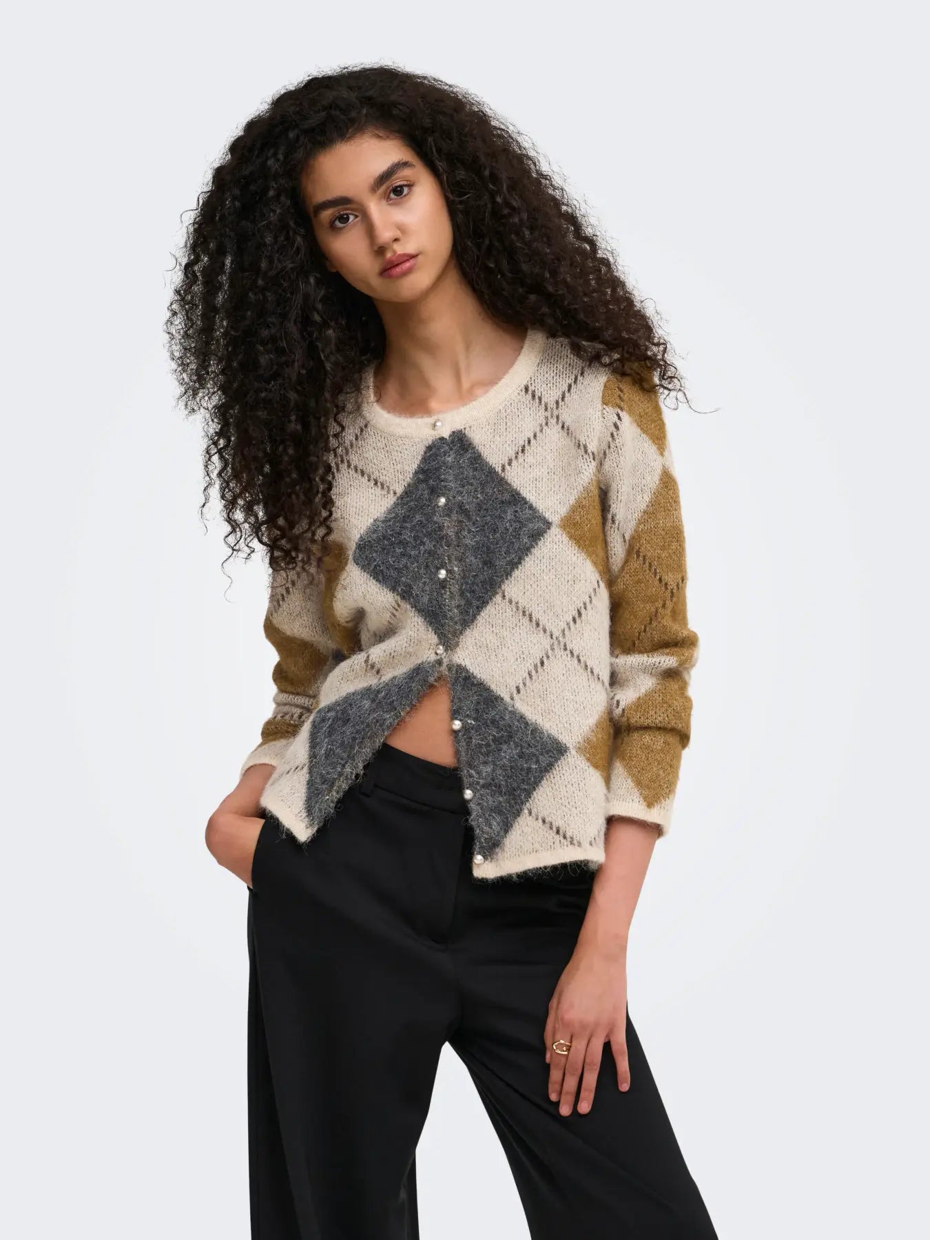 ONLY Argyle Cardigan in Oatmeal