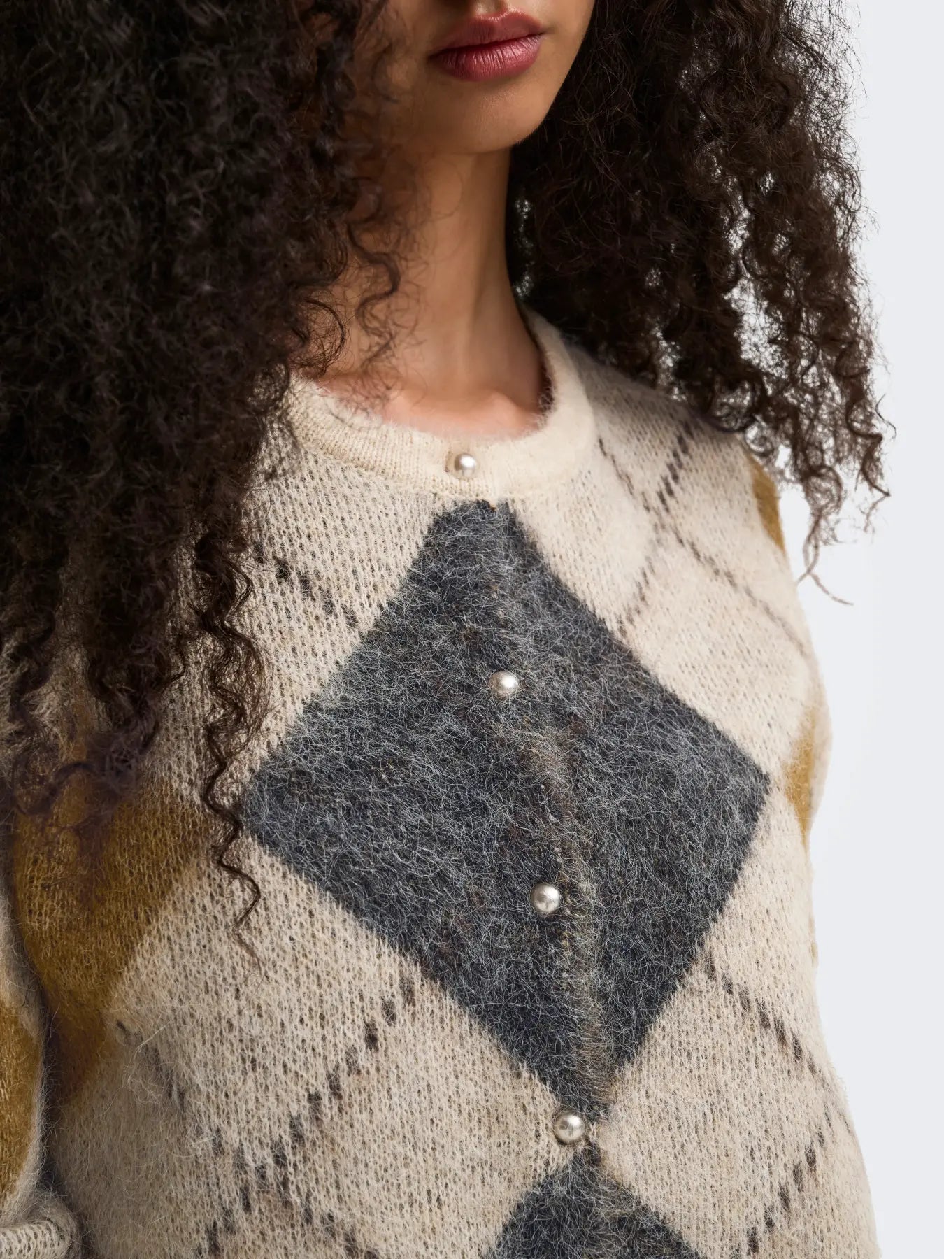 ONLY Argyle Cardigan in Oatmeal