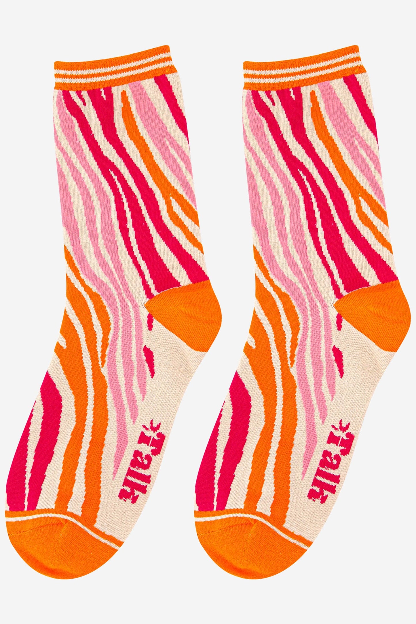 Zebra Print Bamboo Socks in Orange Pink