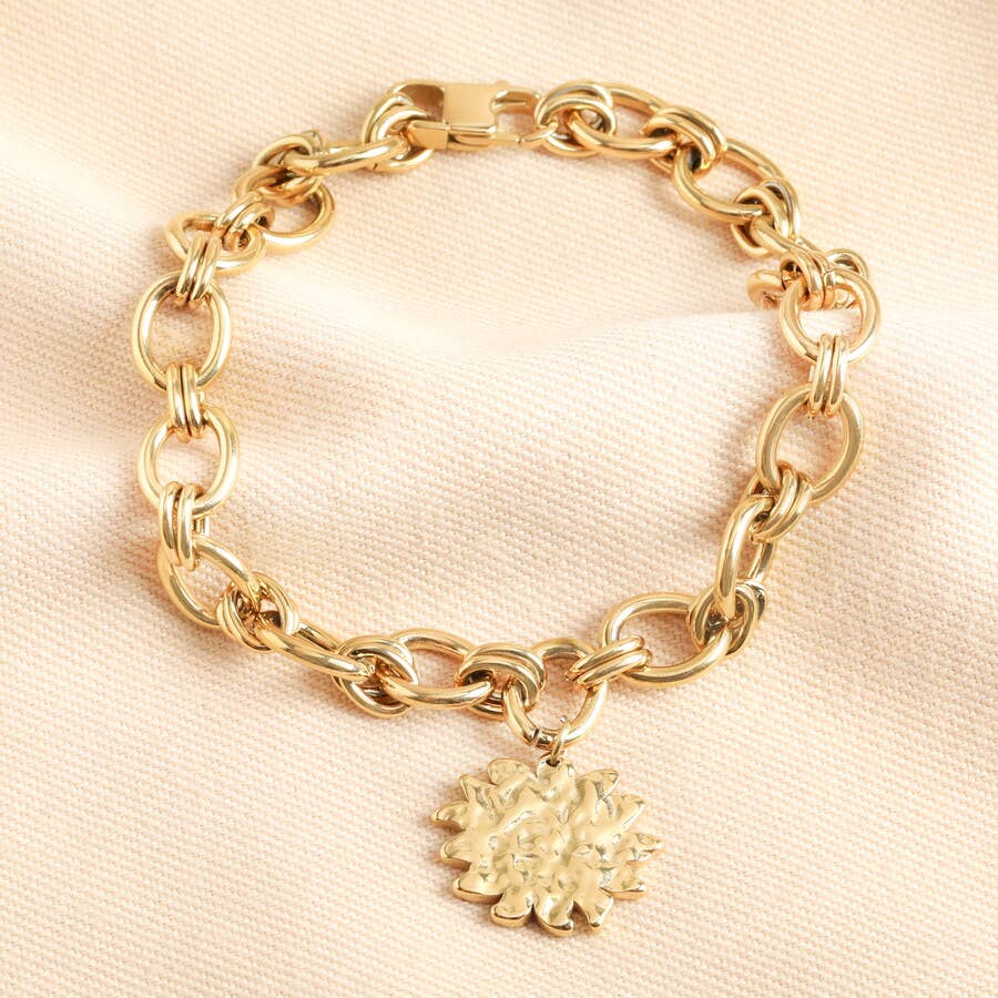 Hammered Soleil Chunky Bracelet 14ct Gold Plated