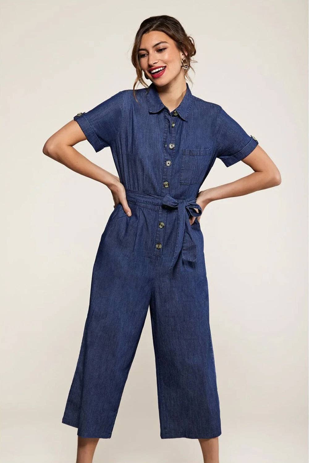 Yumi Blue Button Denim Jumpsuit