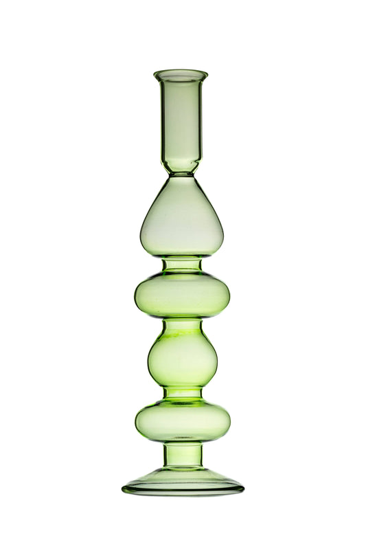 Ice Green Glass Candlestick Large
