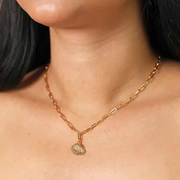 Seashell Paperclip Chain Necklace 14ct Gold Plated