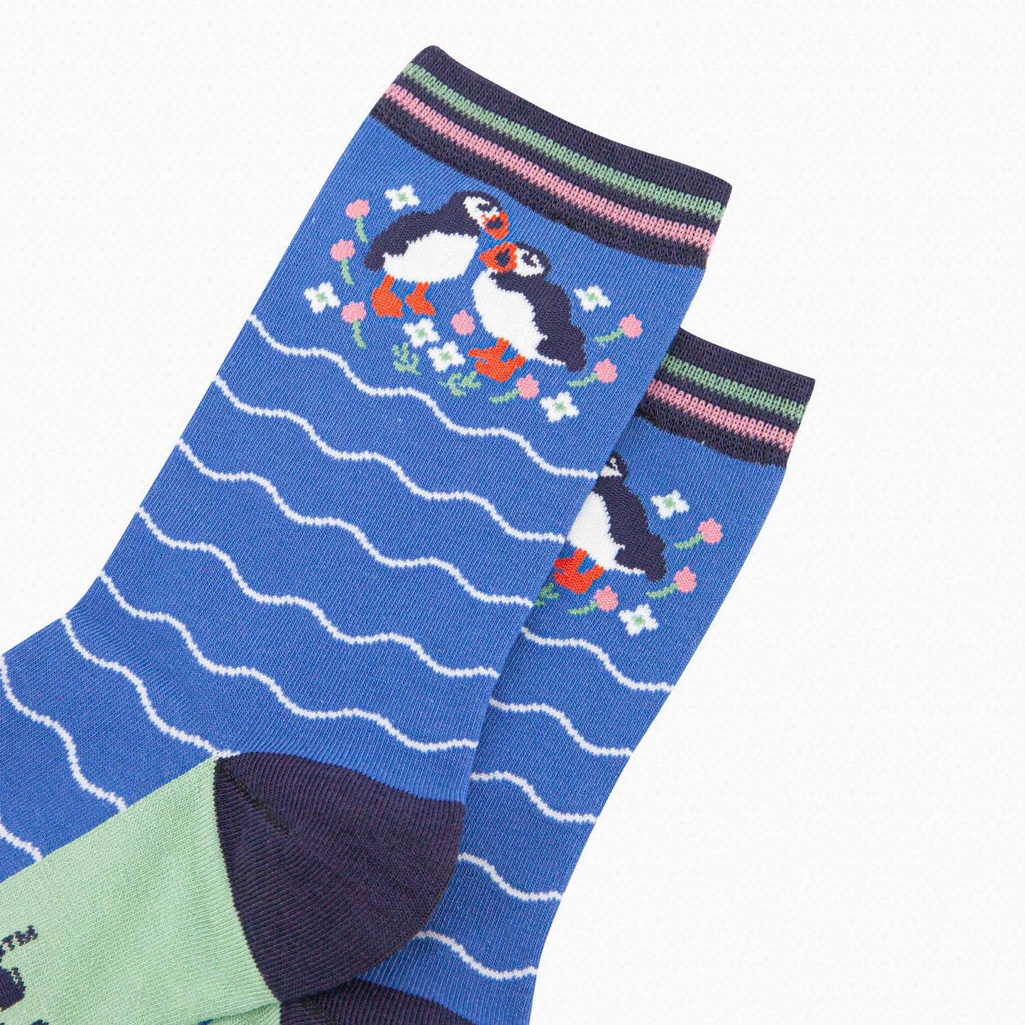 Puffin Floral Wavy Stripe Bamboo Socks