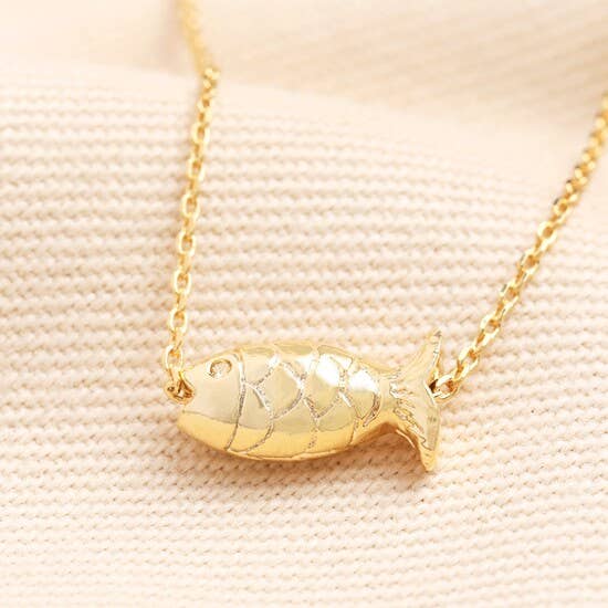 Mini Fish Pendant Necklace 14ct Gold Plated