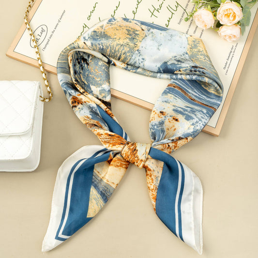 Marbled Blue Silky Square Scarf