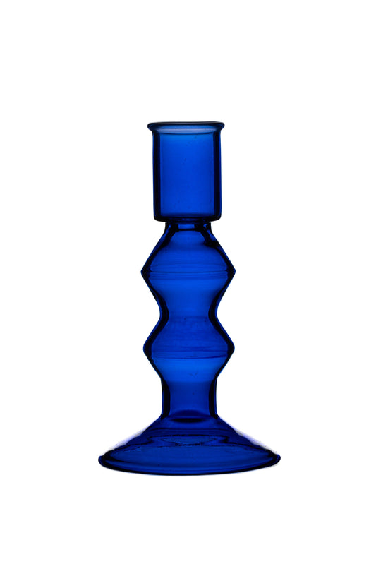 Ink Blue Glass Candlestick Medium
