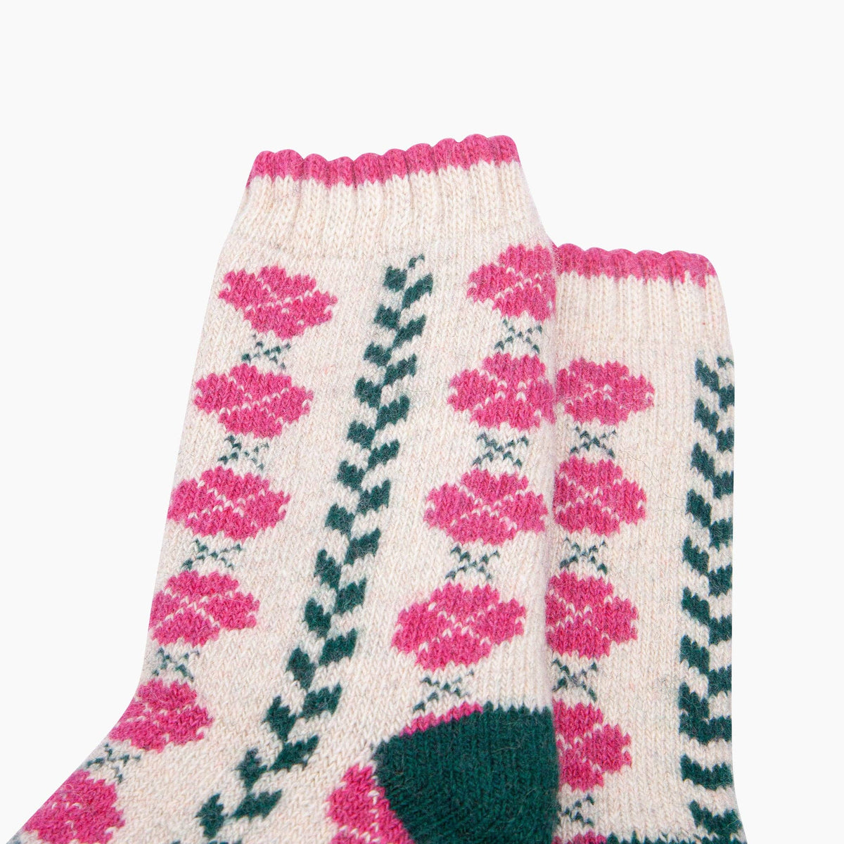 Thick Floral Wool Blend Socks in Ecru (3-7)