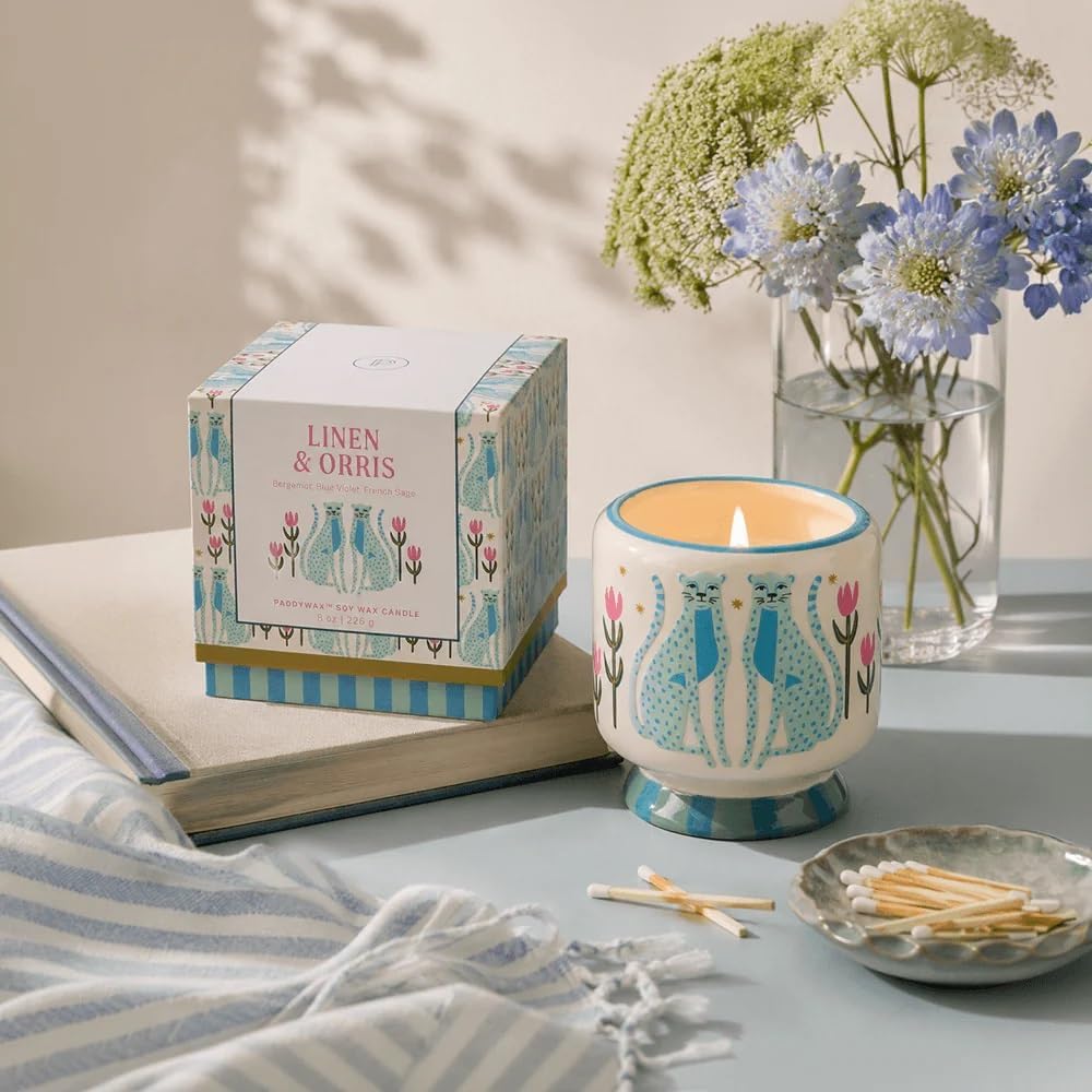 Paddywax Cheetah Linen & Orris Ceramic Soy Candle