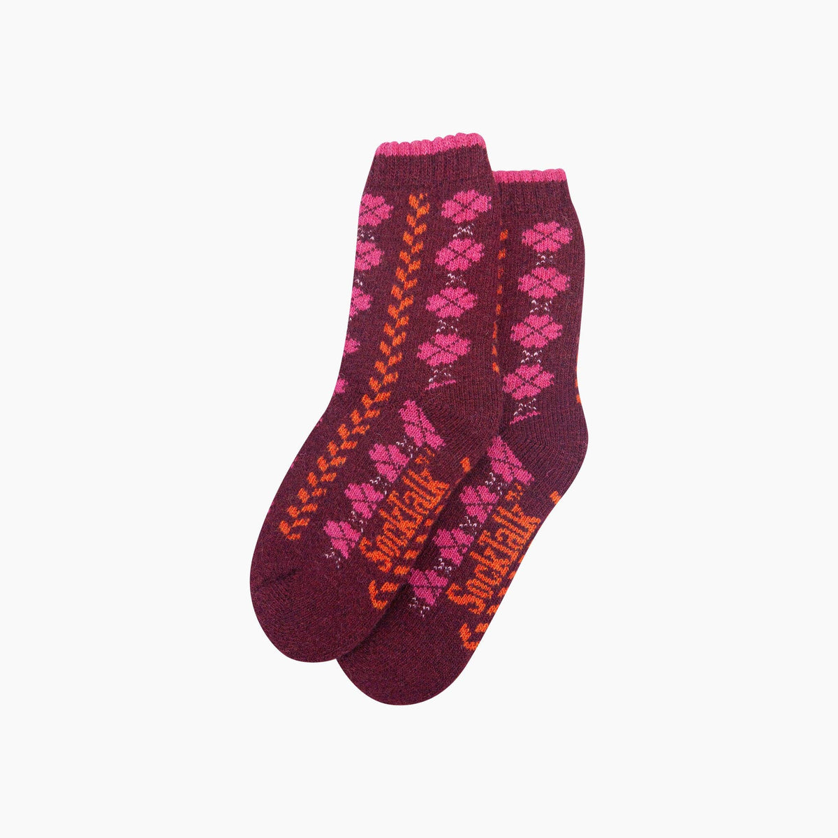 Thick Floral Wool Blend Socks in Maroon (3-7)