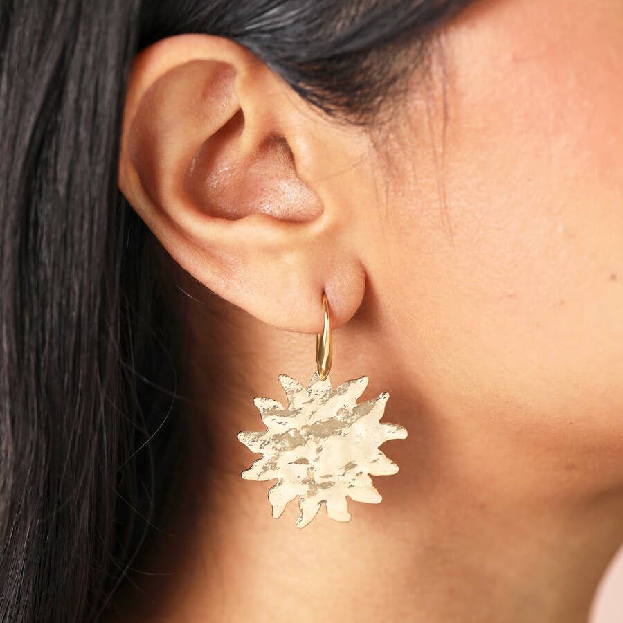 Hammered Sun Drop Earrings 14ct Gold Plated